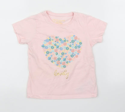 Primark Girls Pink Floral  Basic T-Shirt Size 24 Months