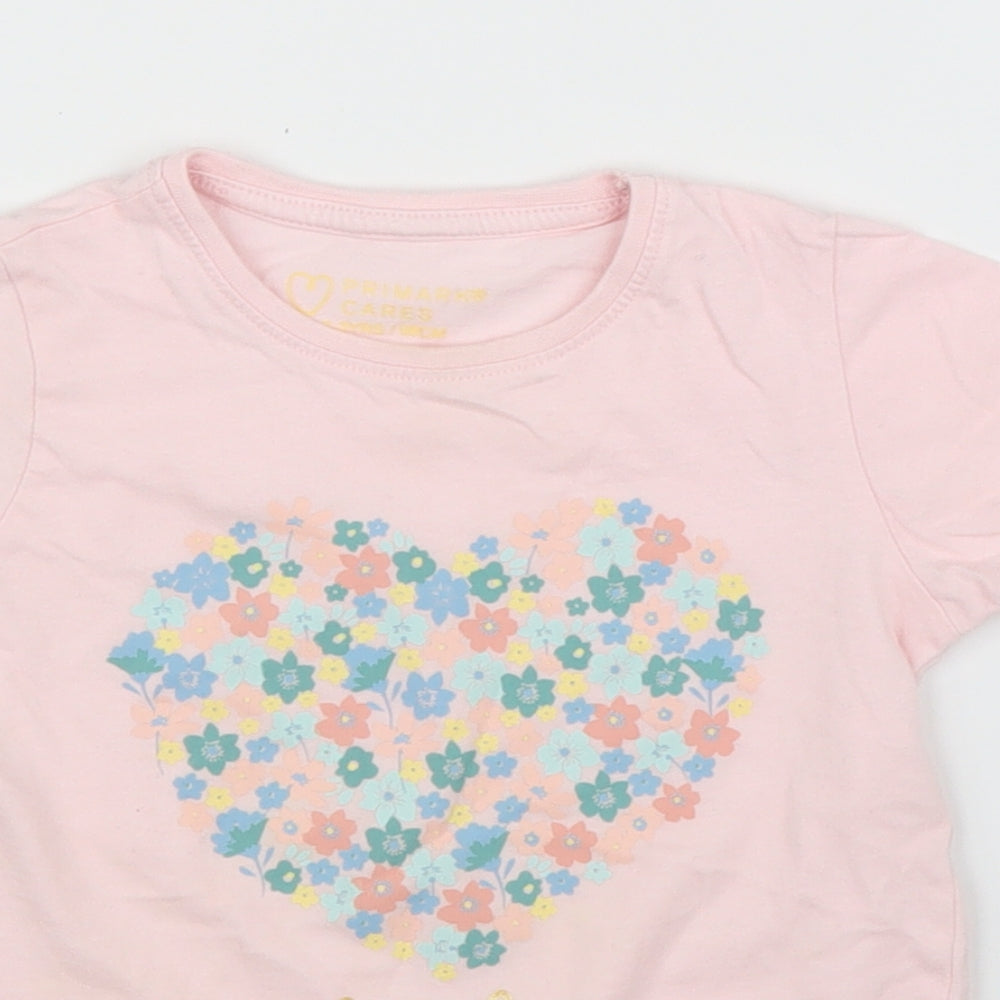 Primark Girls Pink Floral  Basic T-Shirt Size 24 Months