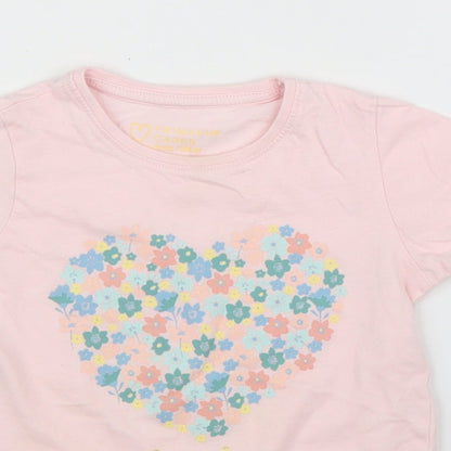 Primark Girls Pink Floral  Basic T-Shirt Size 24 Months