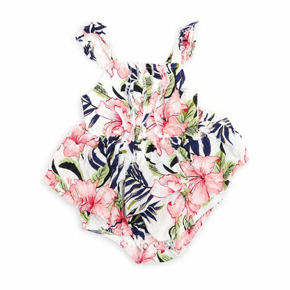 Front view of Patpat girls’ white floral babygrow one-piece, size 3-6, months