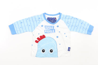 Int he night Baby Blue Striped  Basic T-Shirt Size 9-12 Months