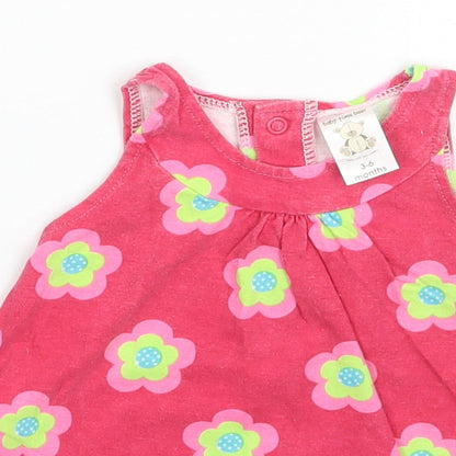Baby Time Bear Girls Pink Floral  Basic T-Shirt Size 3-6 Months