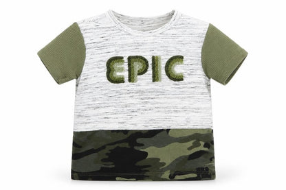 Front view of Primark Baby Green Camouflage Basic T-Shirt, size 18-24, Months