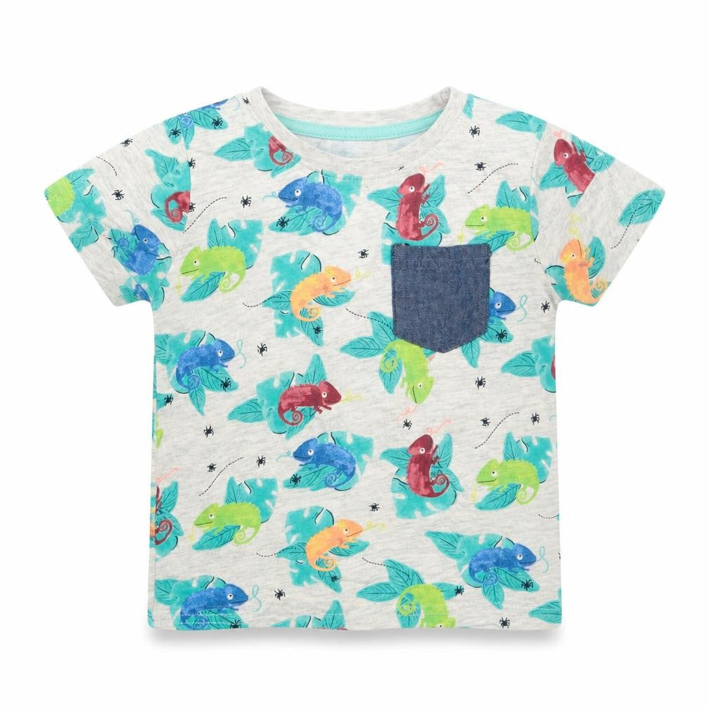 Front view of Primark Baby Grey Animal Print Basic T-Shirt, size 18-24, Months