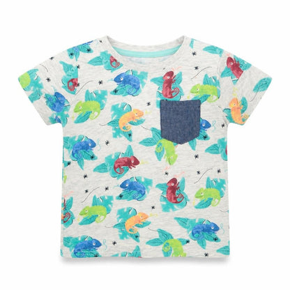 Front view of Primark Baby Grey Animal Print Basic T-Shirt, size 18-24, Months