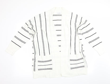 Marks and Spencer Womens Ivory Striped  Cardigan Jumper Size L  - Longline Cardigan