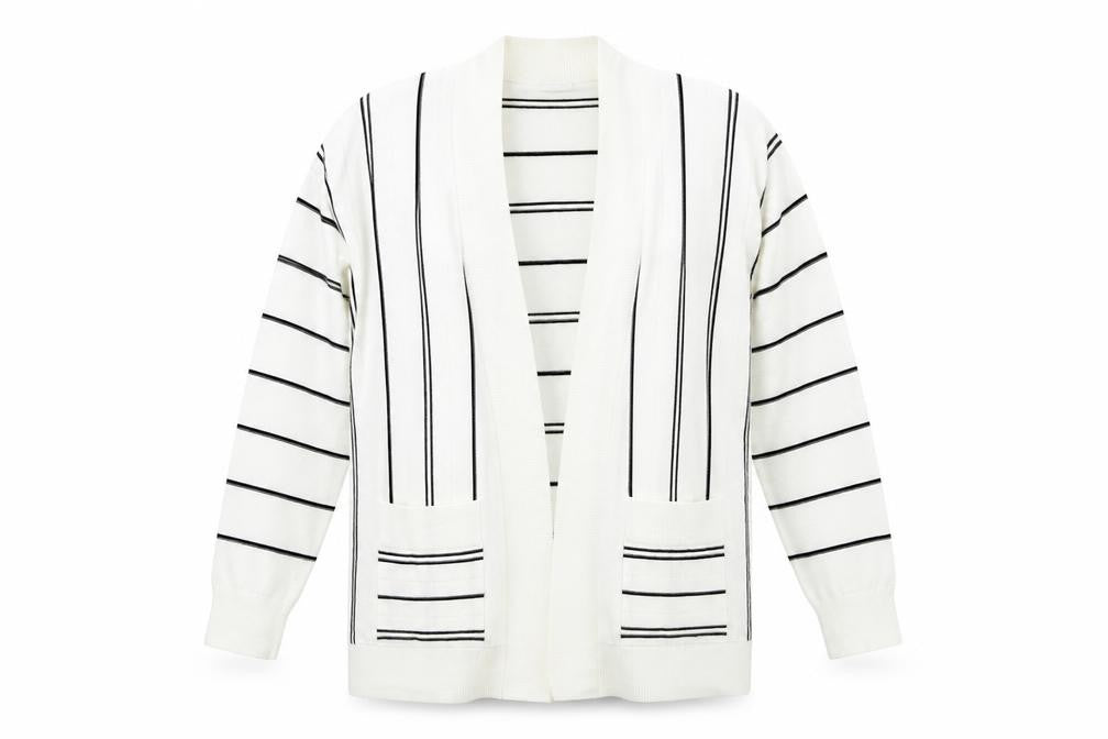 Marks & Spencer Womens Ivory Striped  Cardigan Jumper Size L  - Longline Cardigan
