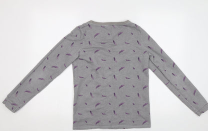 ESMARA Womens Grey   Pullover Hoodie Size 10  - Feather Print