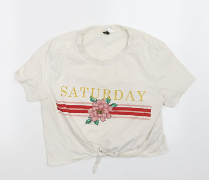 Womens UK Size L H7m White Basic T-Shirt