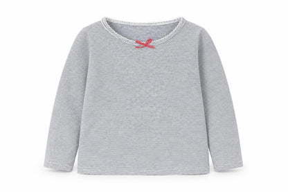 Preworn Girls Grey Striped  Basic T-Shirt Size 3 Years