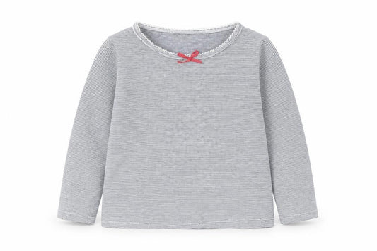 Front view of Preworn girls’ grey striped basic t-shirt, size 3, years