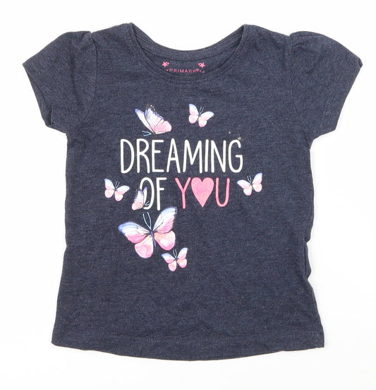 Primark Girls Blue   Basic T-Shirt Size 2-3 Years  - Butterfly