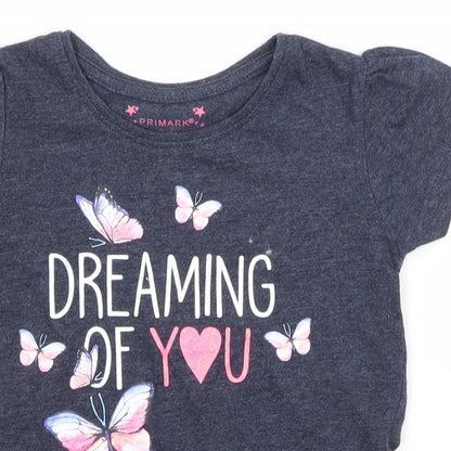 Primark Girls Blue   Basic T-Shirt Size 2-3 Years  - Butterfly