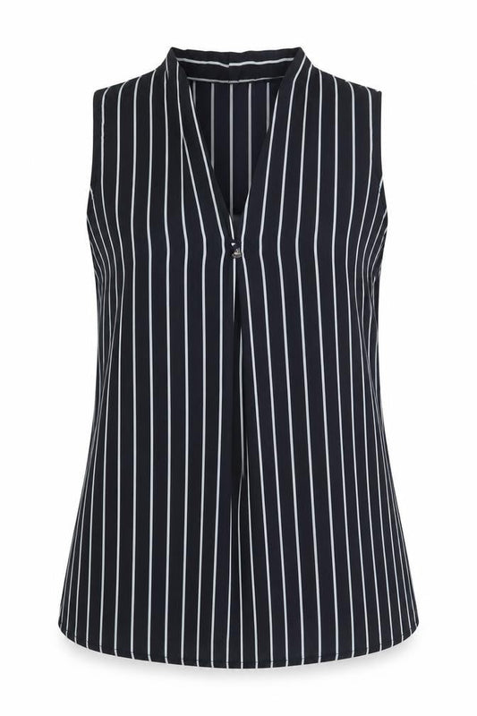 Front view of Atmosphere women’s blue striped basic tank, size UK 10