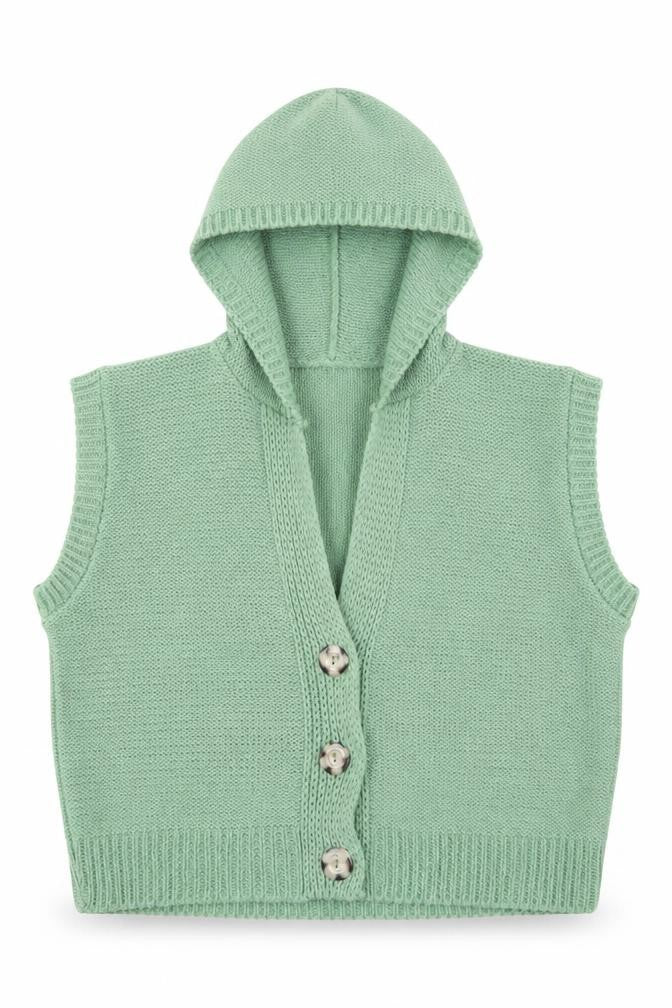 Front view of I SAW IT FIRST women’s green knit cardigan jumper, size UK 12