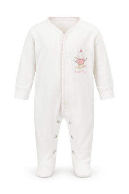 Front view of Next girls’ white coverall outfit/set, size 0-3, months