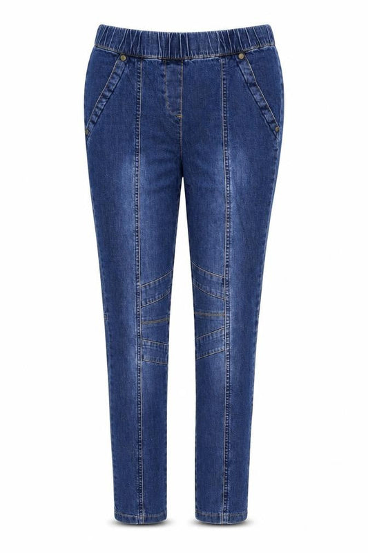Front view of Kaleidoscope women’s blue denim skinny jeans, size UK 10, 29-inch leg