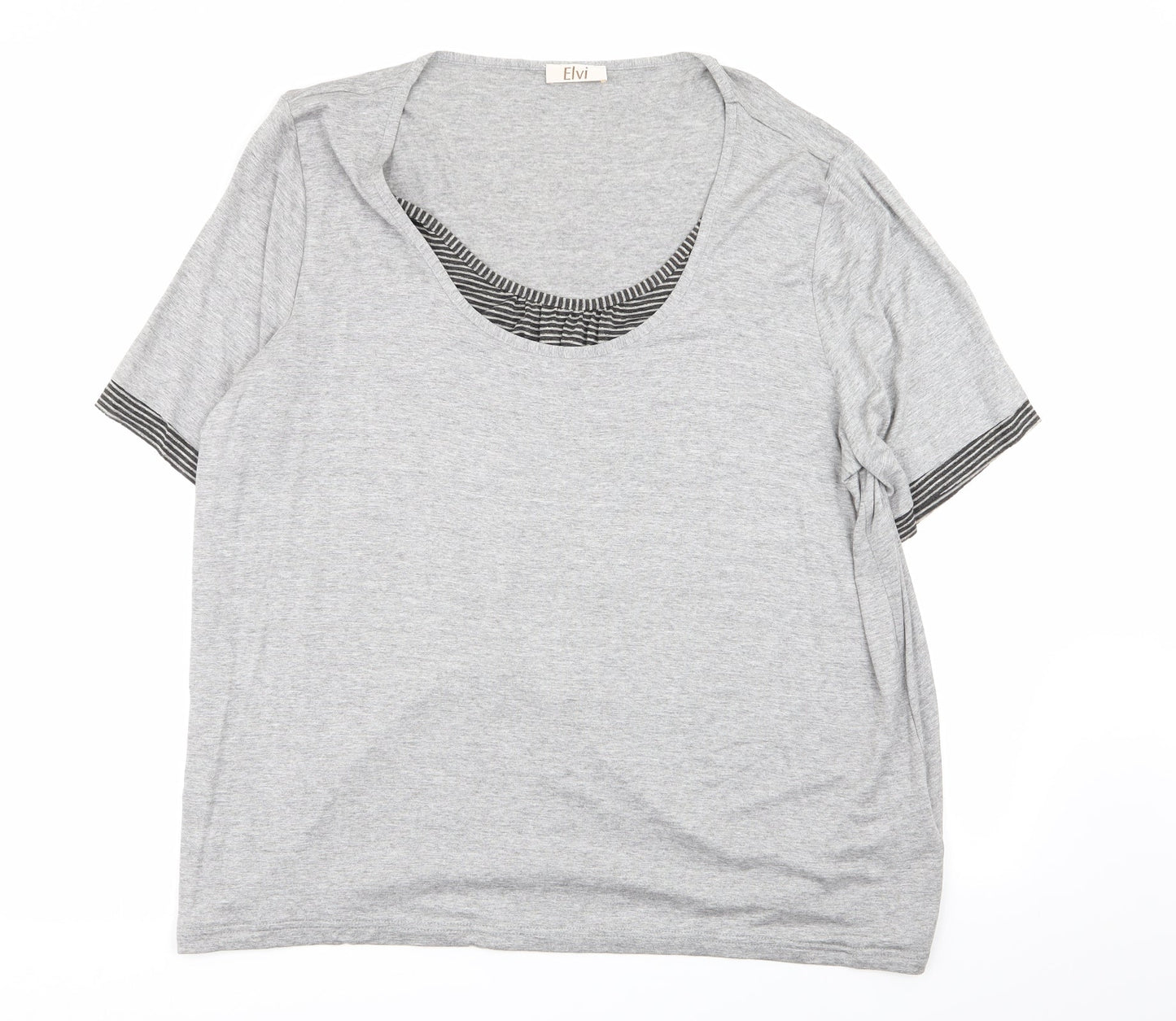 Womens UK Size L ELVI Grey Basic T-Shirt