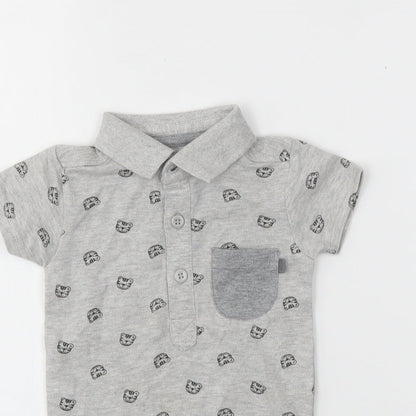 George Baby Grey Animal Print  Babygrow One-Piece Size 6-9 Months