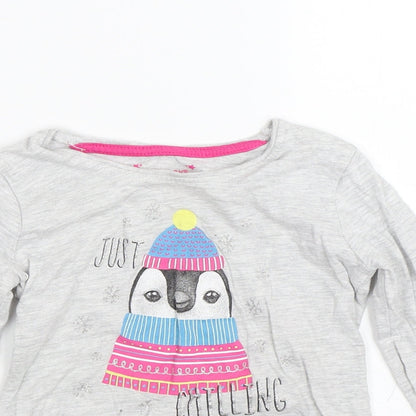 Primark Girls Grey   Top Pyjama Top Size 2-3 Years  - Penguin