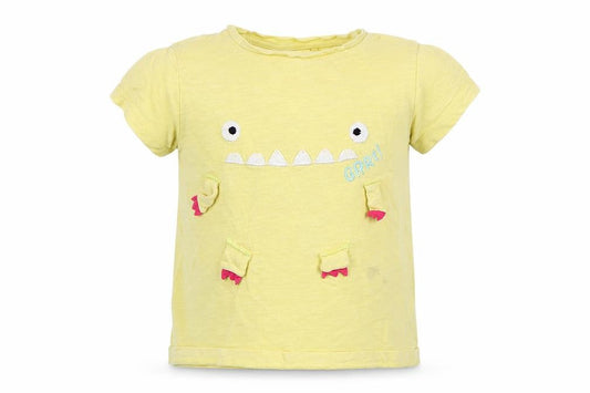 Front view of Next girls’ yellow basic t-shirt, size 2-3, years - monster
