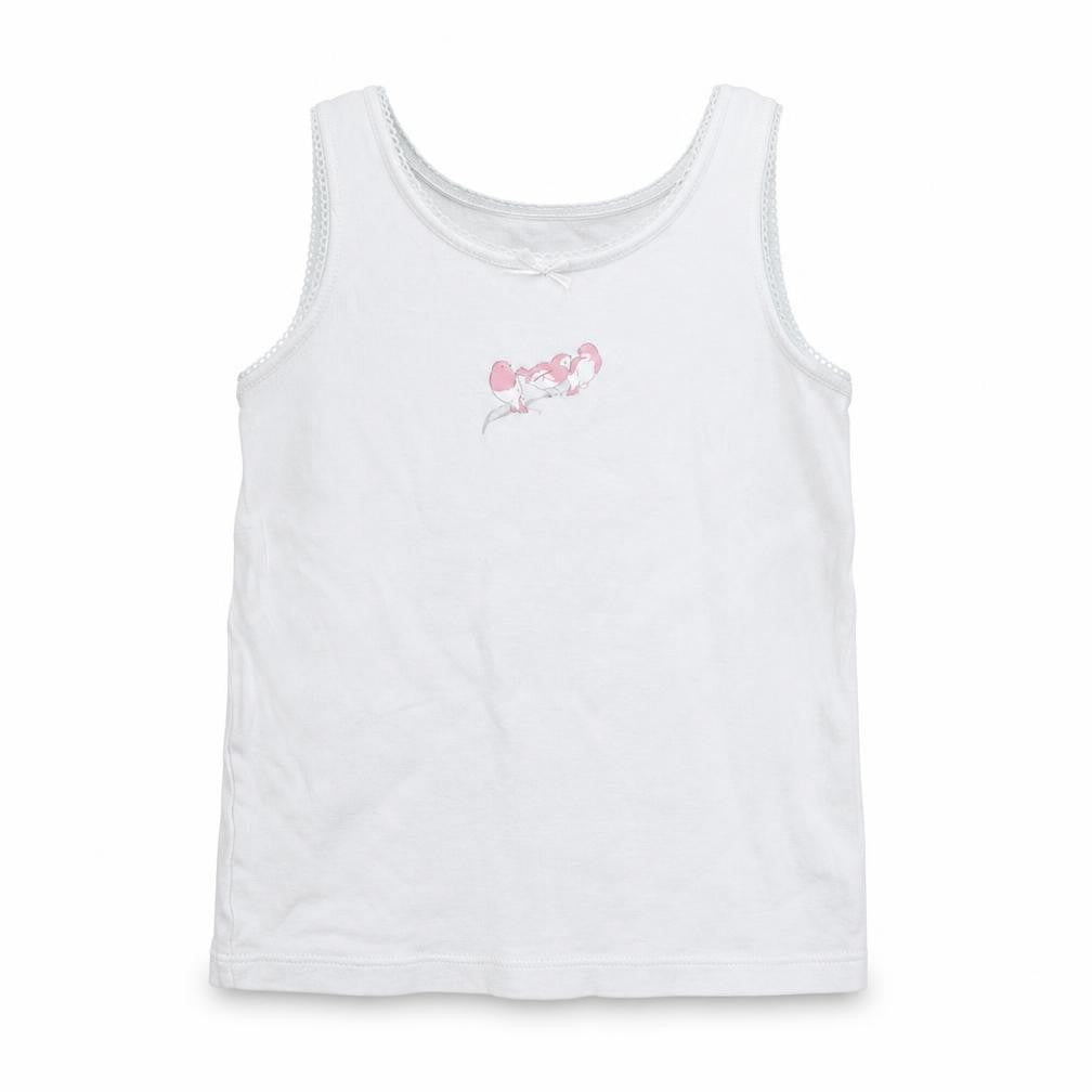 M&S Girls White   Basic Tank Size 3-4 Years  - Birds