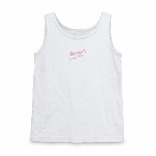 Front view of Marks & Spencer girls’ white basic tank, size 3-4, years - birds
