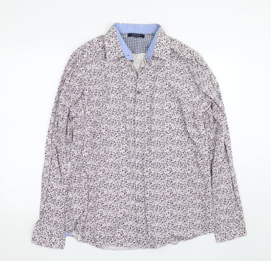 Mens UK Size L BHS White  Button-Up Long Sleeve Casual Shirt