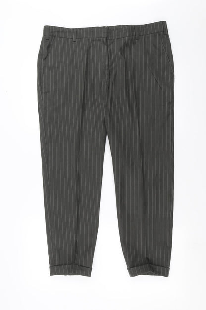 Preworn Mens Green Striped  Trousers  Size 36 in L26 in