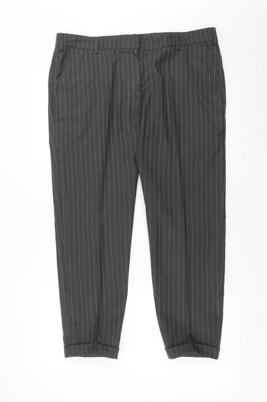 Preworn Mens Green Striped  Trousers  Size 36 in L26 in