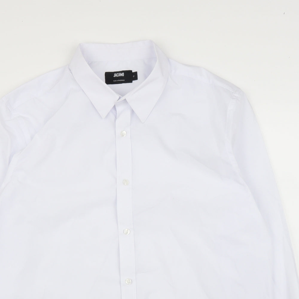 Mens UK Size 17 Jacamo White  Button-Up Long Sleeve Casual Shirt