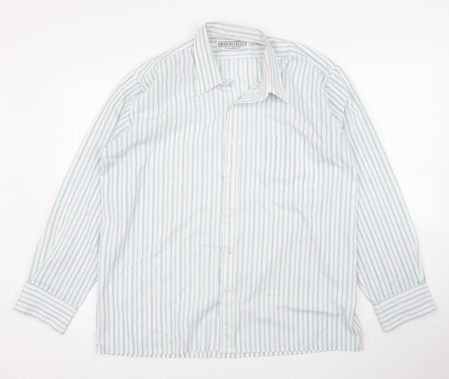 Mens UK Size 17 Giorgio Fellini Green  Button-Up Long Sleeve Casual Shirt