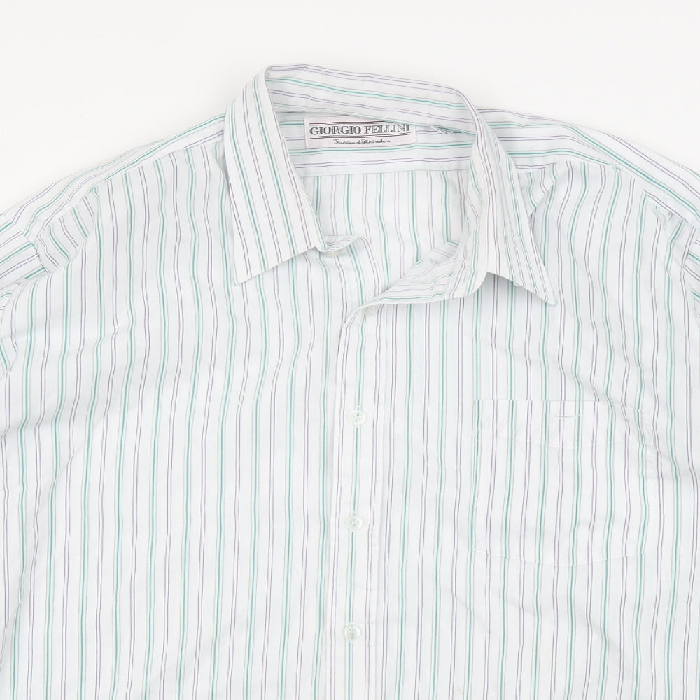 Mens UK Size 17 Giorgio Fellini Green  Button-Up Long Sleeve Casual Shirt