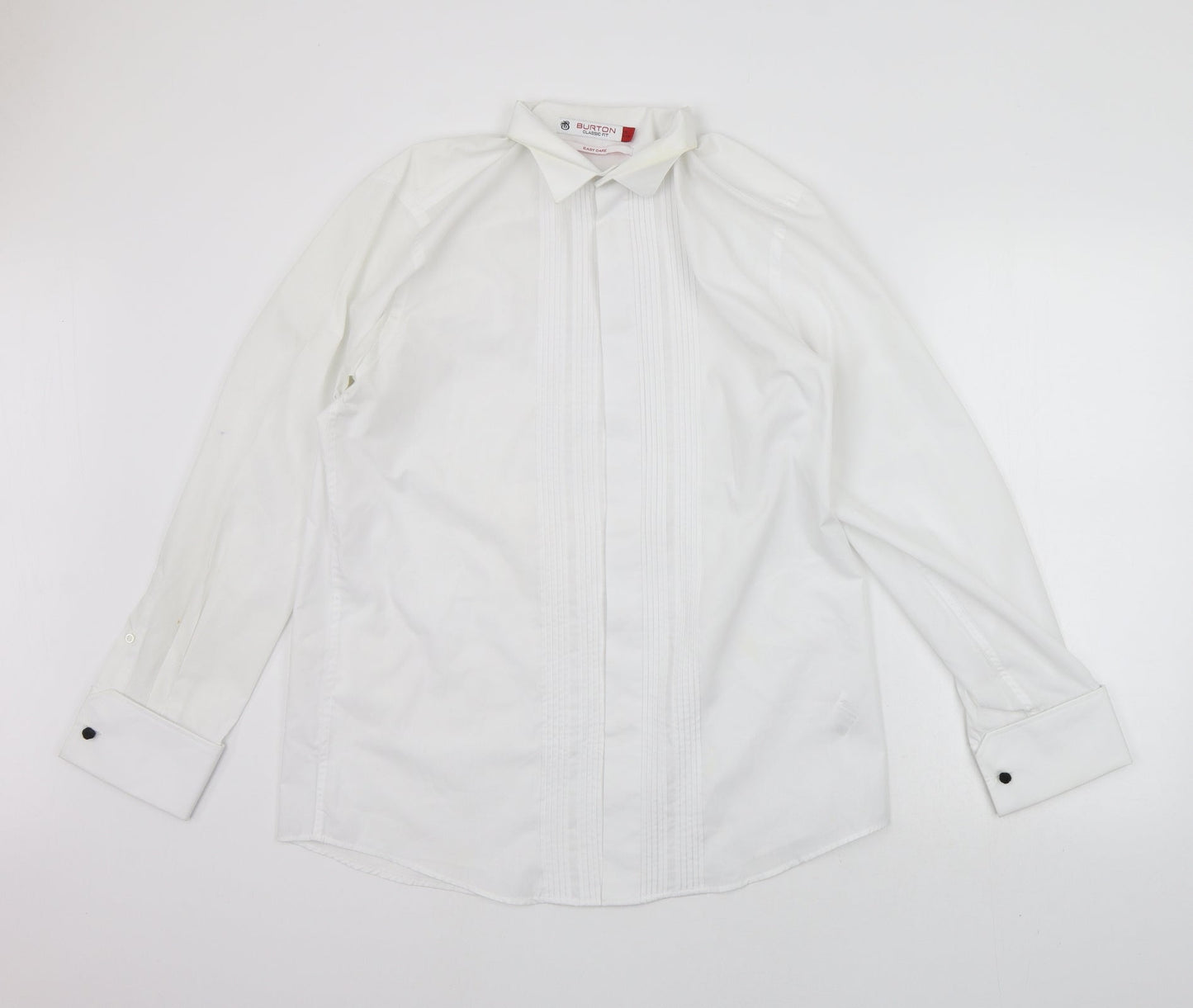 Mens UK Size 16 Burton White  Button-Up Long Sleeve Casual Shirt