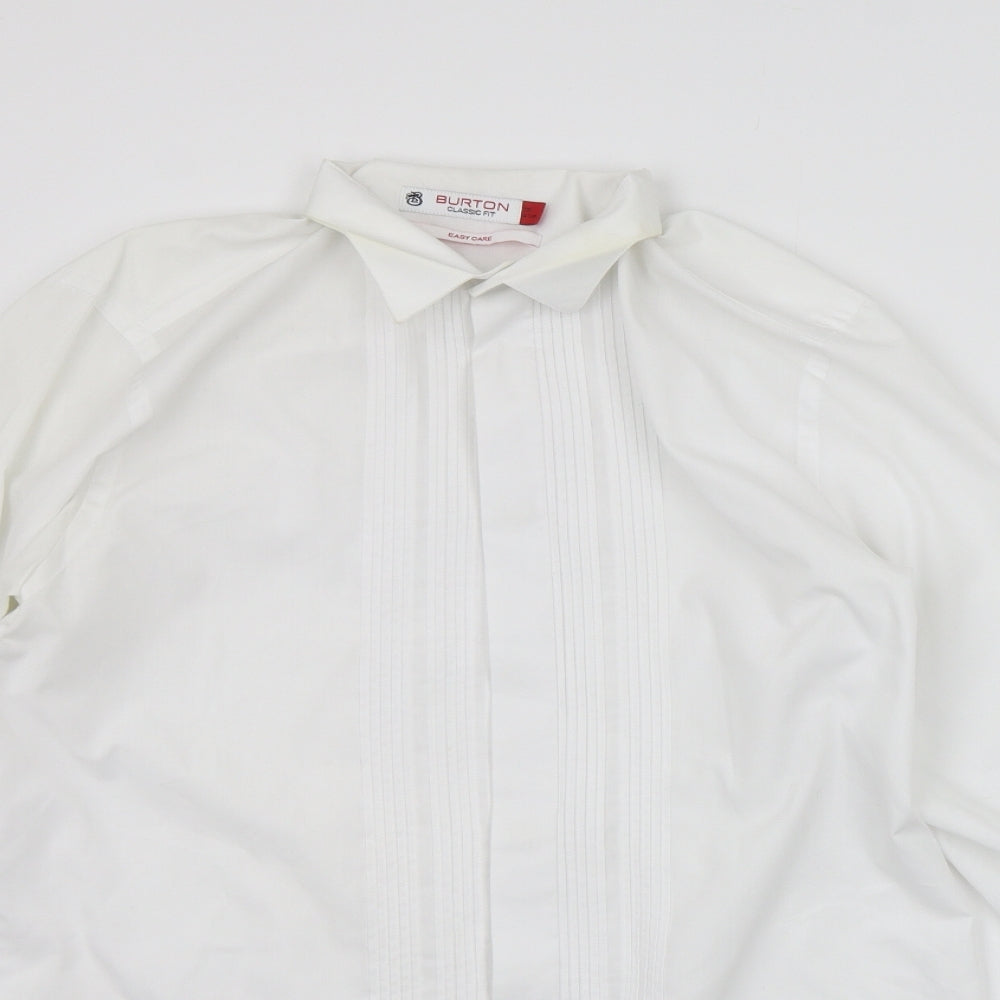 Mens UK Size 16 Burton White  Button-Up Long Sleeve Casual Shirt