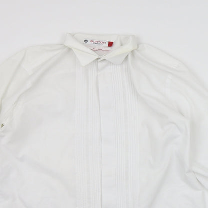 Mens UK Size 16 Burton White  Button-Up Long Sleeve Casual Shirt