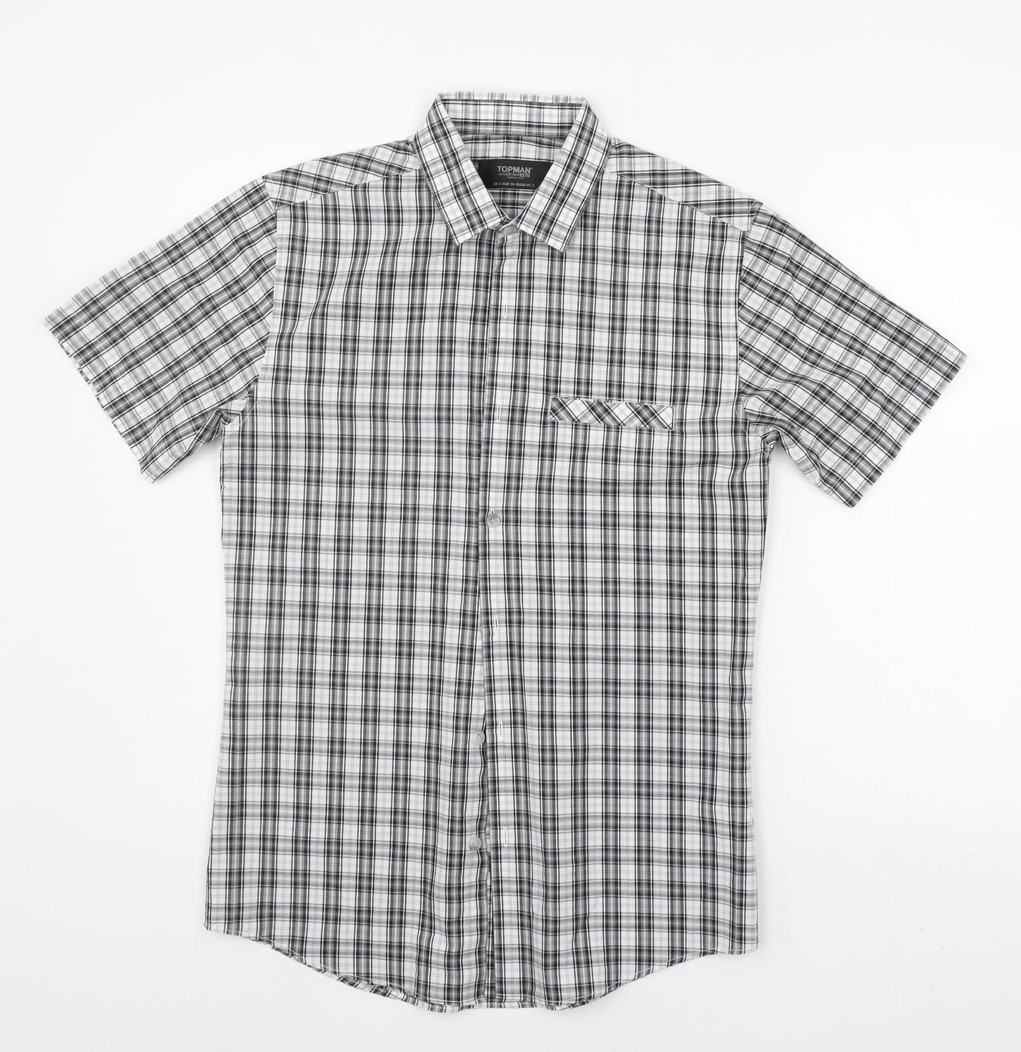 Mens UK Size S Topman Grey  Button-Up Short Sleeve Casual Shirt