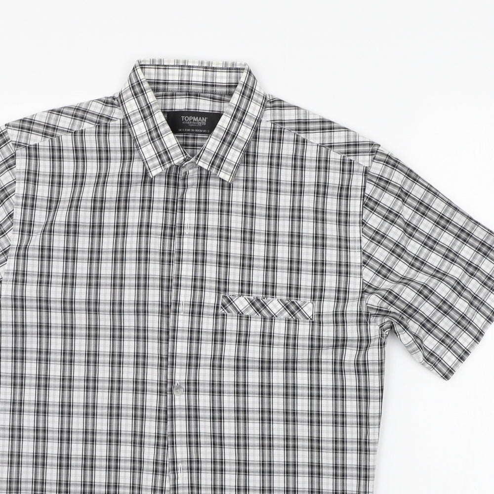 Mens UK Size S Topman Grey  Button-Up Short Sleeve Casual Shirt