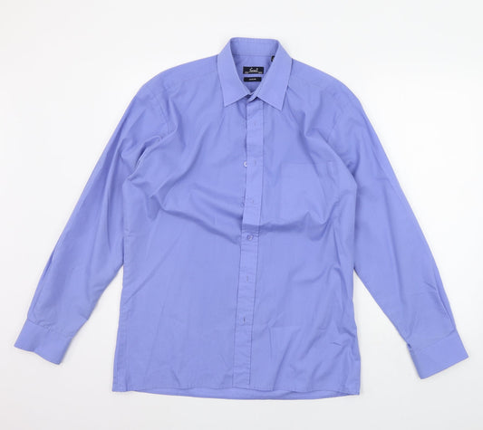 Mens UK Size 15 Premier Blue  Button-Up Long Sleeve Casual Shirt