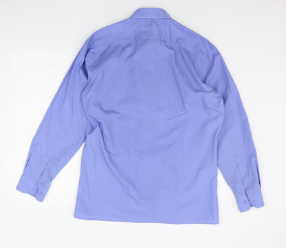 Mens UK Size 15 Premier Blue  Button-Up Long Sleeve Casual Shirt
