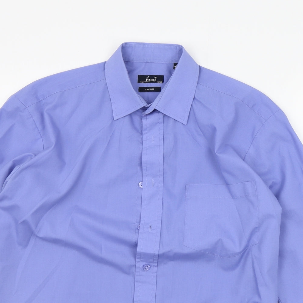 Mens UK Size 15 Premier Blue  Button-Up Long Sleeve Casual Shirt