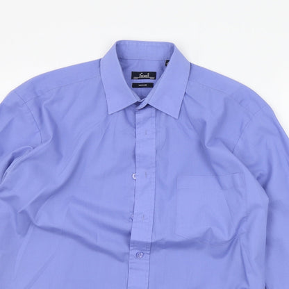 Mens UK Size 15 Premier Blue  Button-Up Long Sleeve Casual Shirt