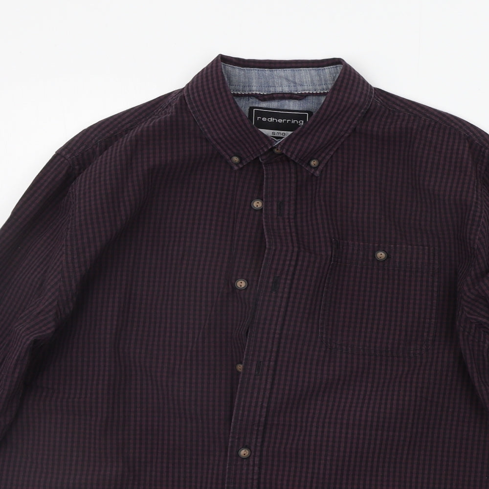 Red Herring Mens Purple Check   Button-Up Size S