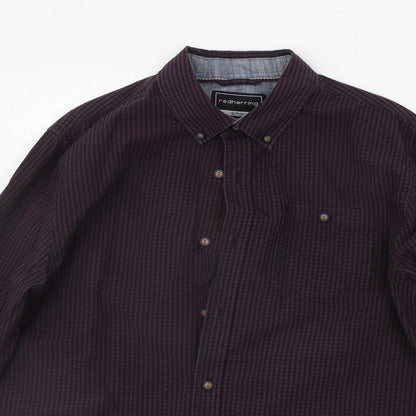 Red Herring Mens Purple Check   Button-Up Size S