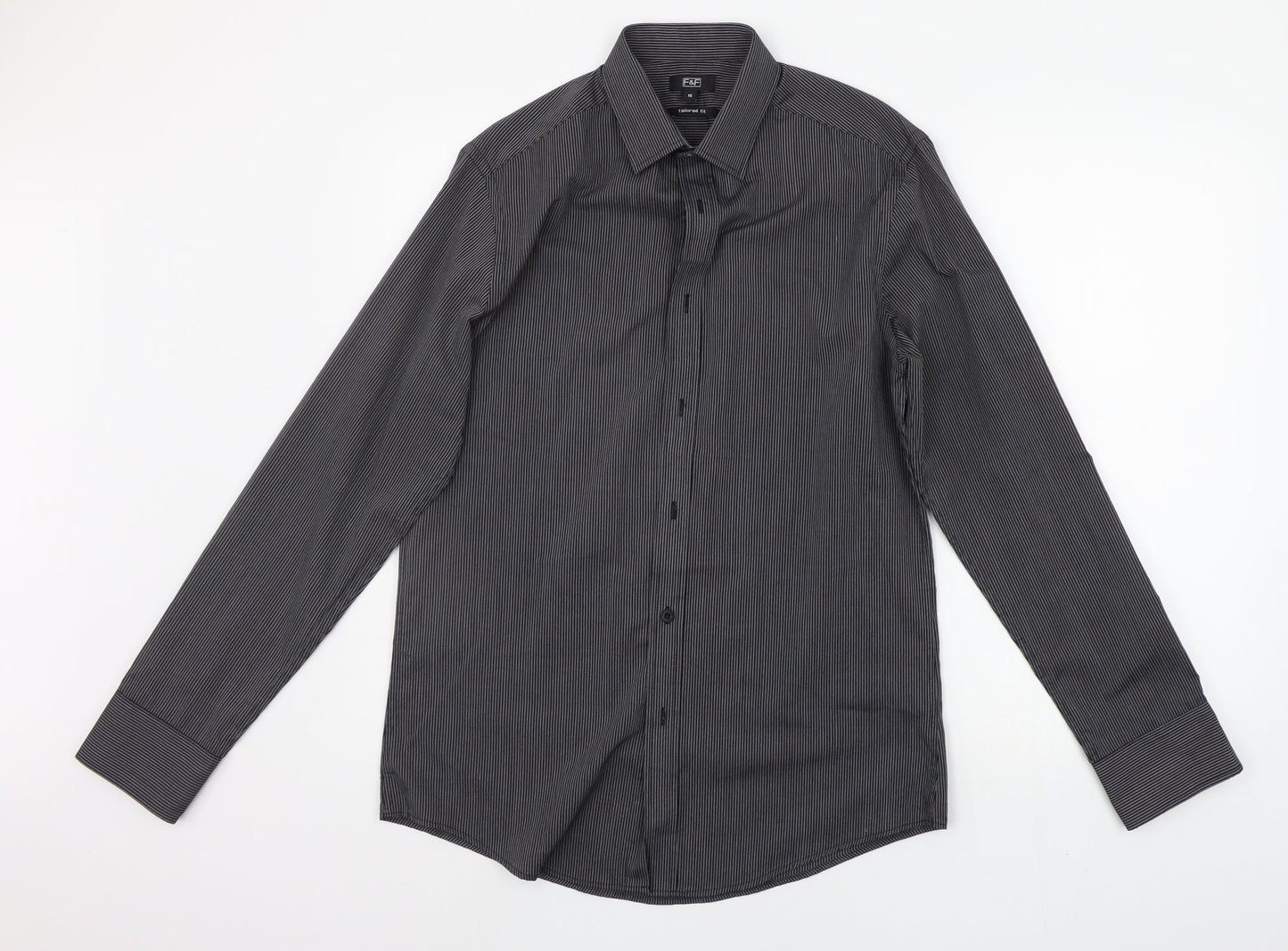 F&F Mens Grey Striped   Button-Up Size 15
