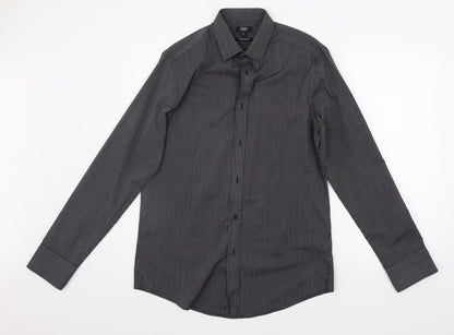 F&F Mens Grey Striped   Button-Up Size 15