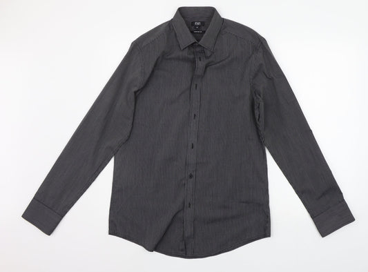 F&F Mens Grey Striped   Button-Up Size 15