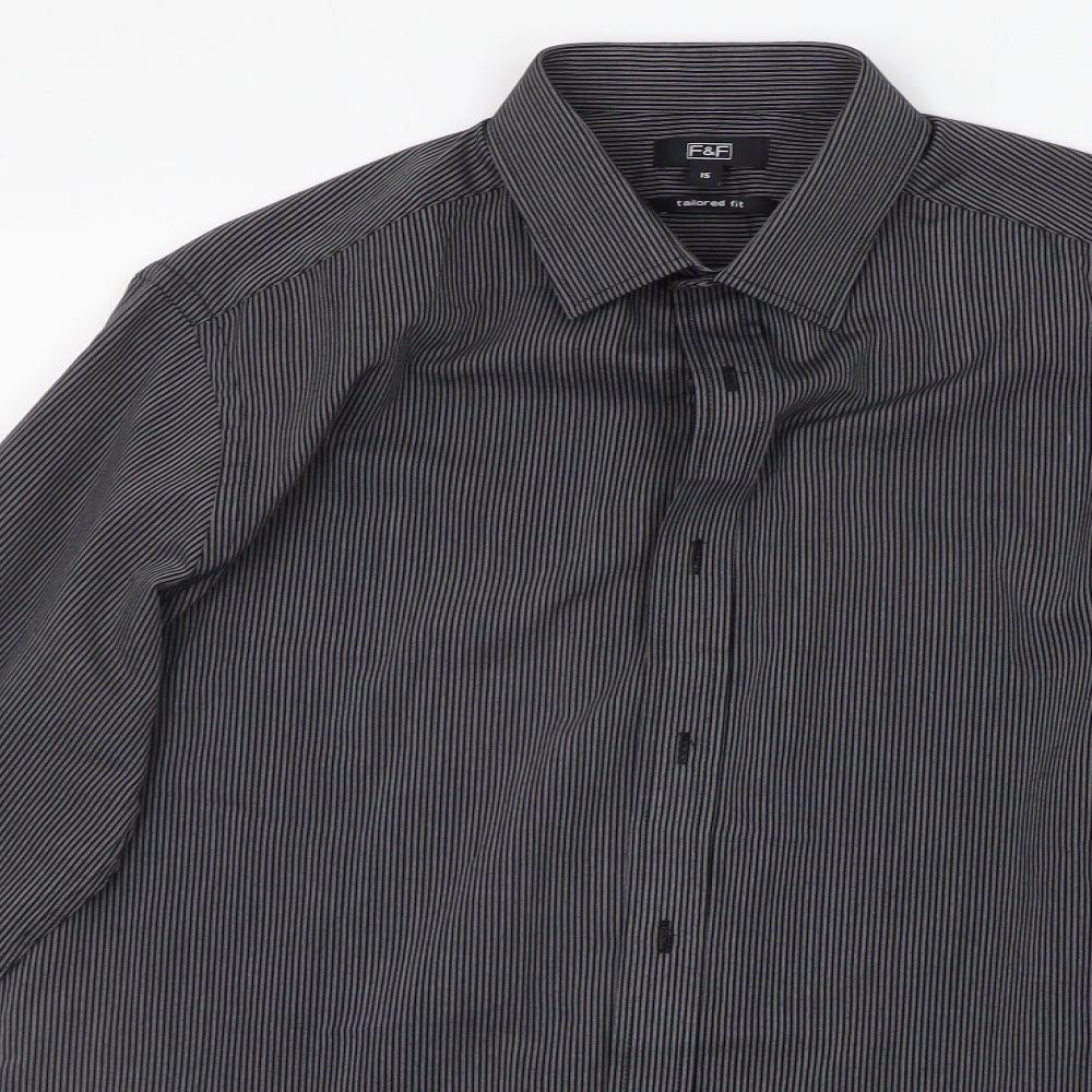 F&F Mens Grey Striped   Button-Up Size 15