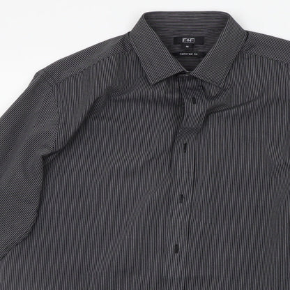 F&F Mens Grey Striped   Button-Up Size 15