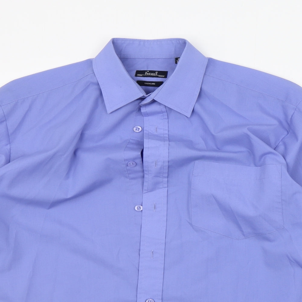 Mens UK Size 15 Premier Black  Button-Up Long Sleeve Casual Shirt